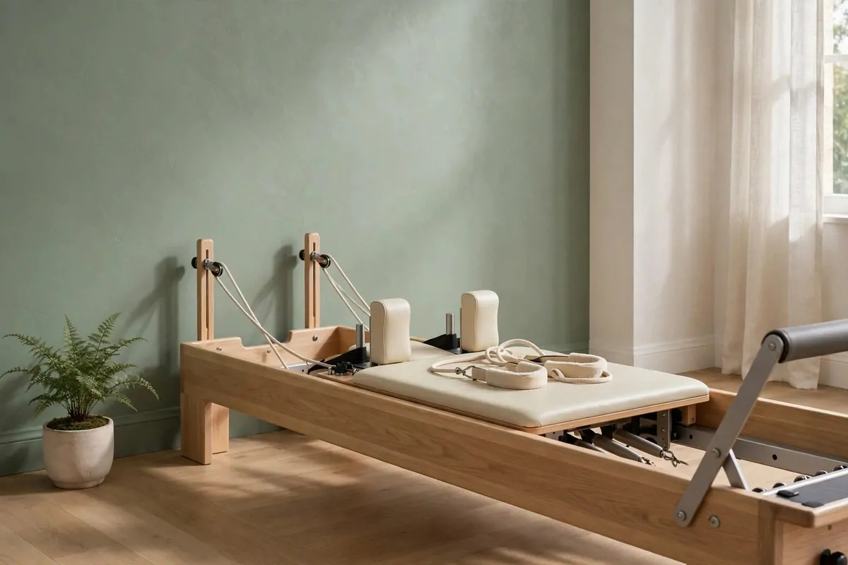 Limewash textured walls in a serene Pilates Studio Inspiration interior with soft light