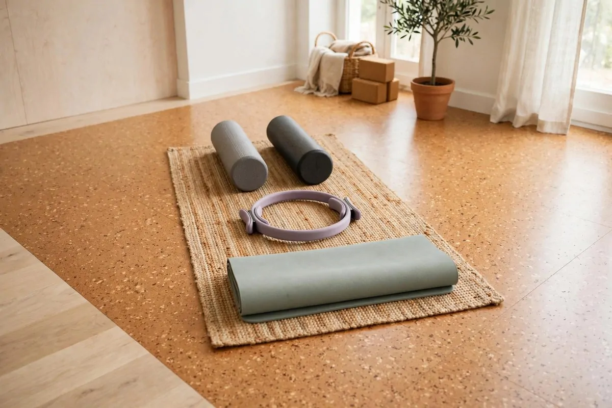 Sheer linen curtains filtering daylight in a soft Pilates Studio Inspiration studio