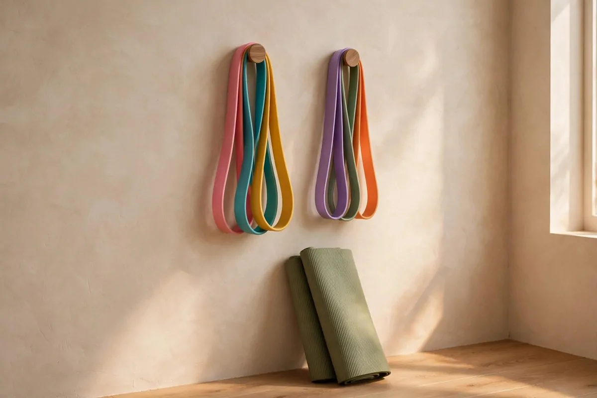 17 Simple Home Gym Setups With Only the Essentials 3 Rolled yoga mat in a quiet sunlit corner beside a tall window