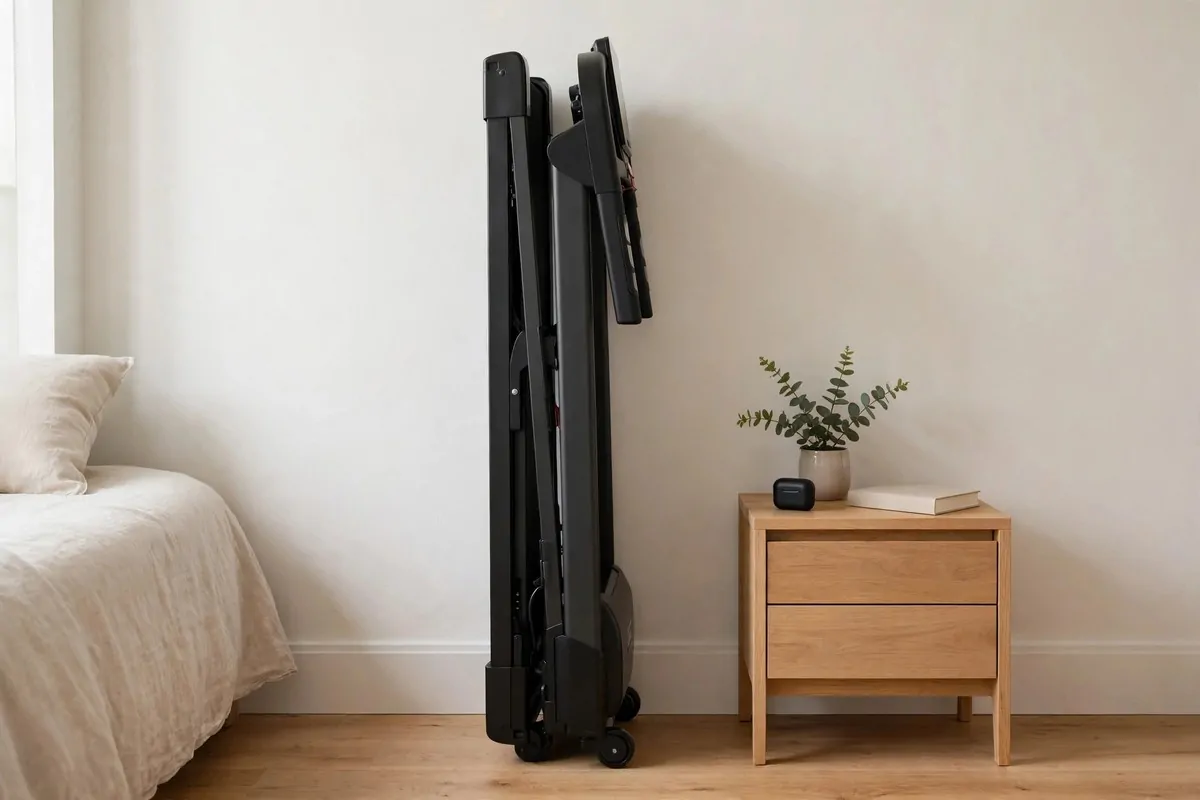 17 Simple Home Gym Setups With Only the Essentials 9 Small balcony with an exercise mat, foam roller and potted plant in the corner