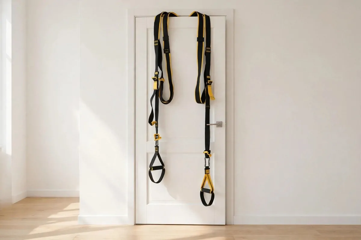 17 Simple Home Gym Setups With Only the Essentials 15 Bedroom with an exercise mat unrolled beside the bed and small dumbbells on the floor