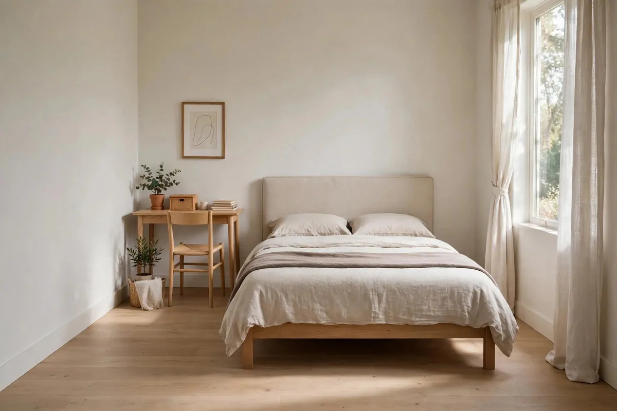 17 Small Home Office Guest Room Layouts That Work for Both 1 A bed against the longest wall of a small bedroom, clear walkway, small desk on the opposite wall
