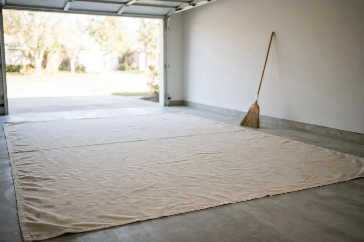 18 Garage Photo Studio Ideas That Cost Almost Nothing 10 Clean swept garage floor with a smooth beige drop cloth