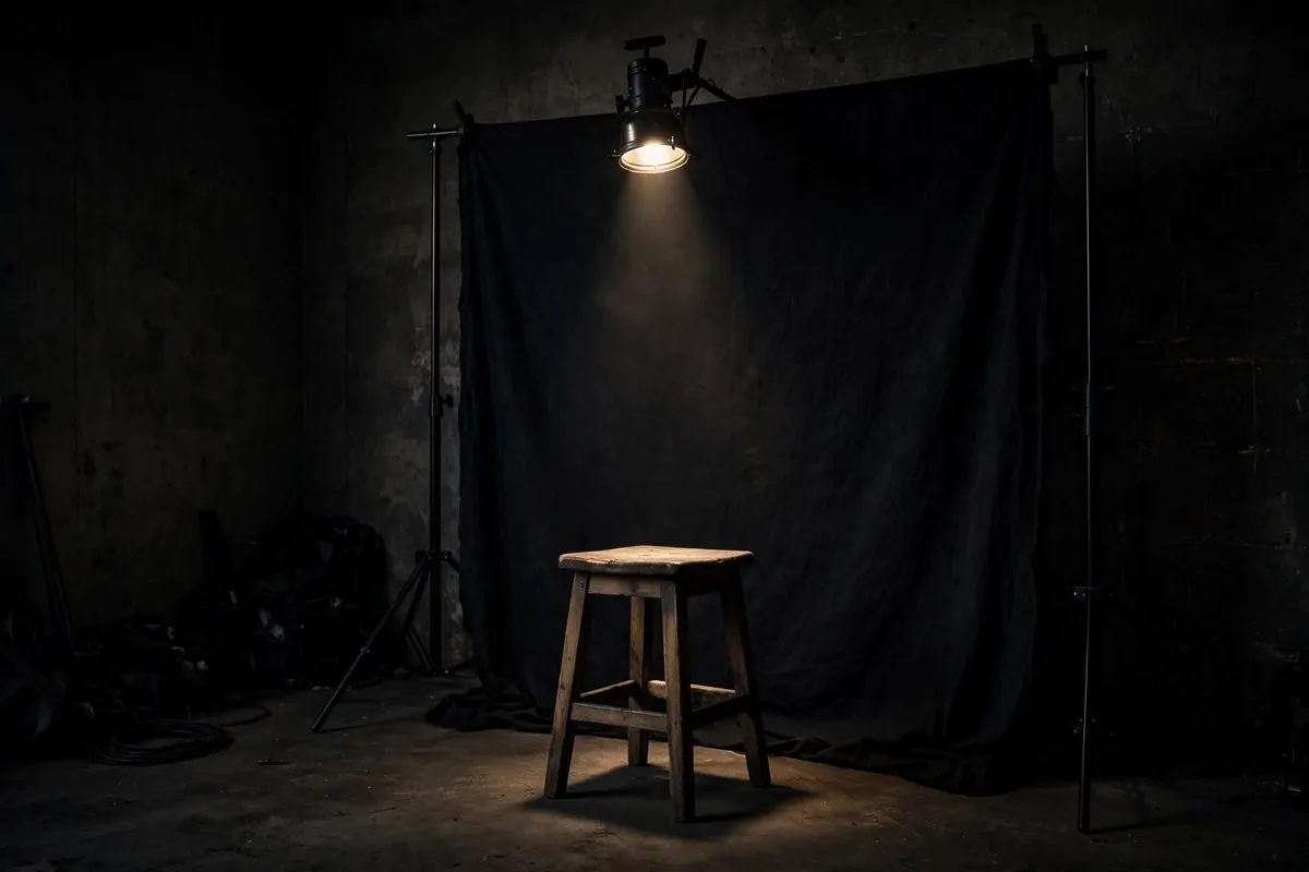 18 Garage Photo Studio Ideas That Cost Almost Nothing 12 Black backdrop with dramatic spotlight in a dark garage studio