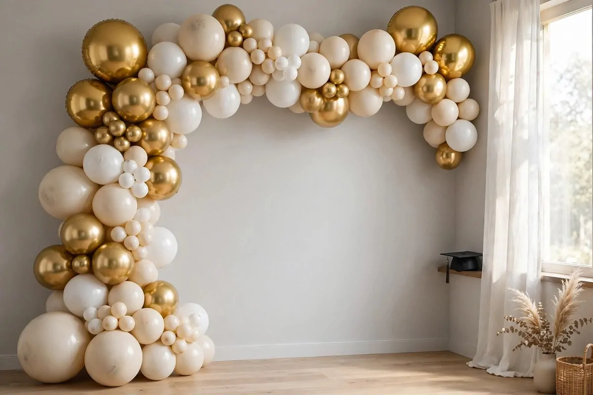 Balloon garland arch setup for Graduation Photo Studio Ideas