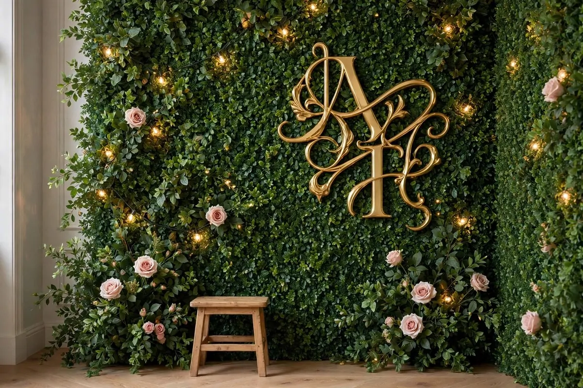 Greenery wall with gold letters for Graduation Photo Studio Ideas