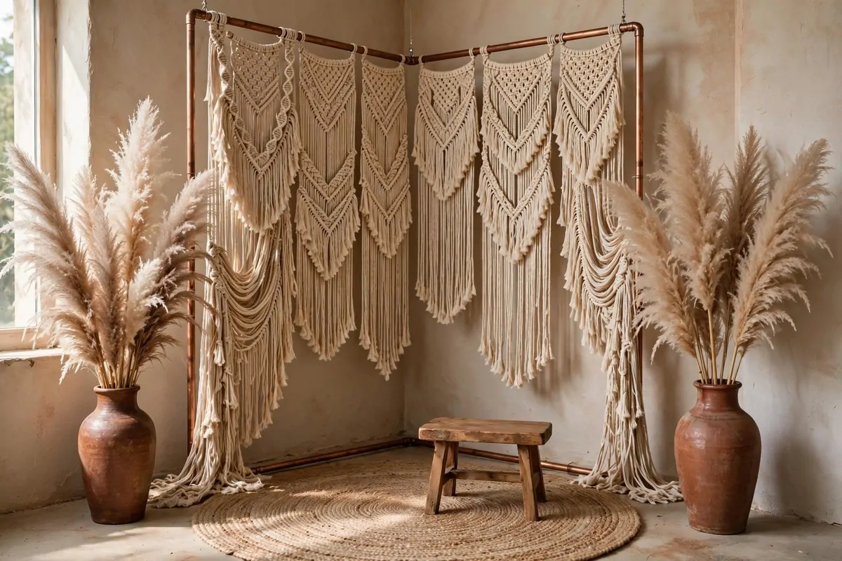 Boho macrame photo corner for Graduation Photo Studio Ideas