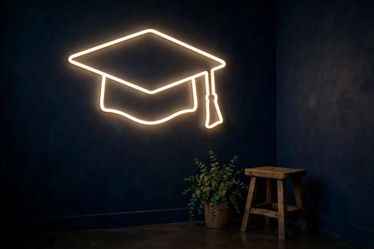 Neon sign photo spotlight for Graduation Photo Studio Ideas