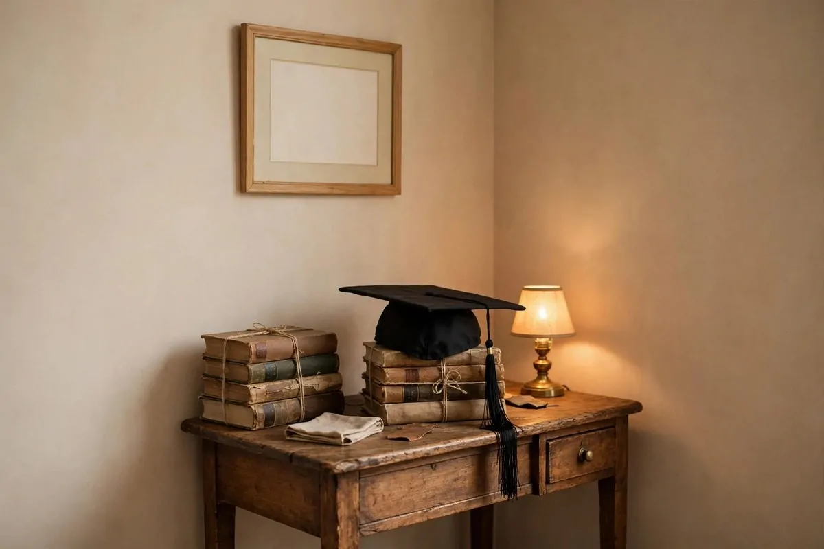 Scholar's desk photo corner for Graduation Photo Studio Ideas