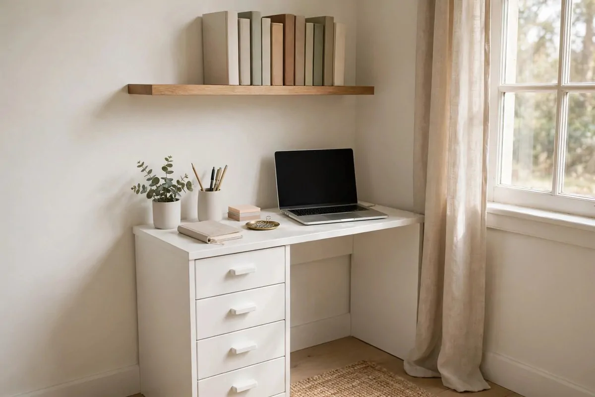 18 Ikea Study Room Ideas for a Focused, Tidy Space 3 White IKEA SKADIS pegboard above a study desk holding stationery, notes and small plants