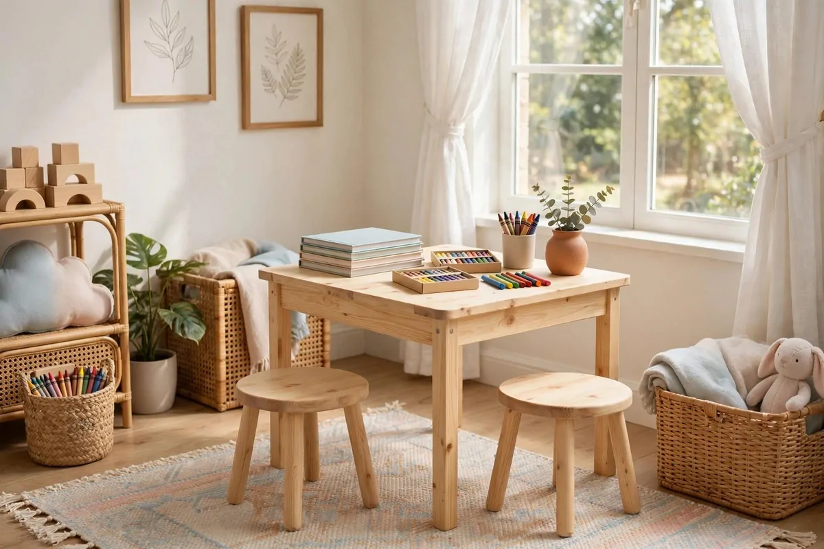 18 Ikea Study Room Ideas for a Focused, Tidy Space 11 Small IKEA FLISAT children's table and chairs set up as a study corner with coloring supplies