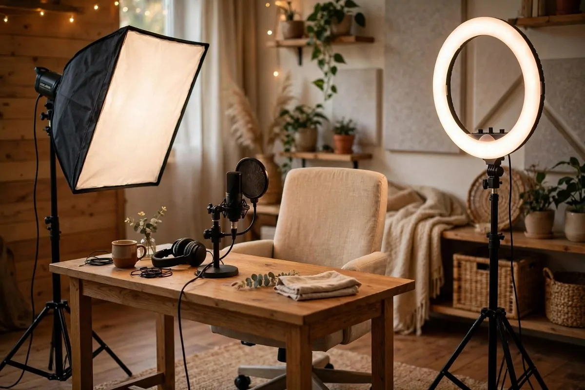 18 Podcast Room Setup Ideas for Crisp, Clear Sound 14 Soft key light illuminating a podcaster filming a video episode