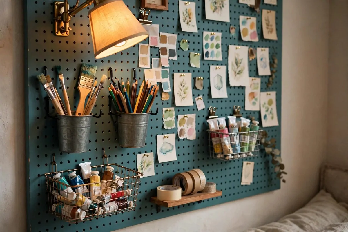 Closet converted into a mini Bedroom Art Studio Ideas with desk and lamp