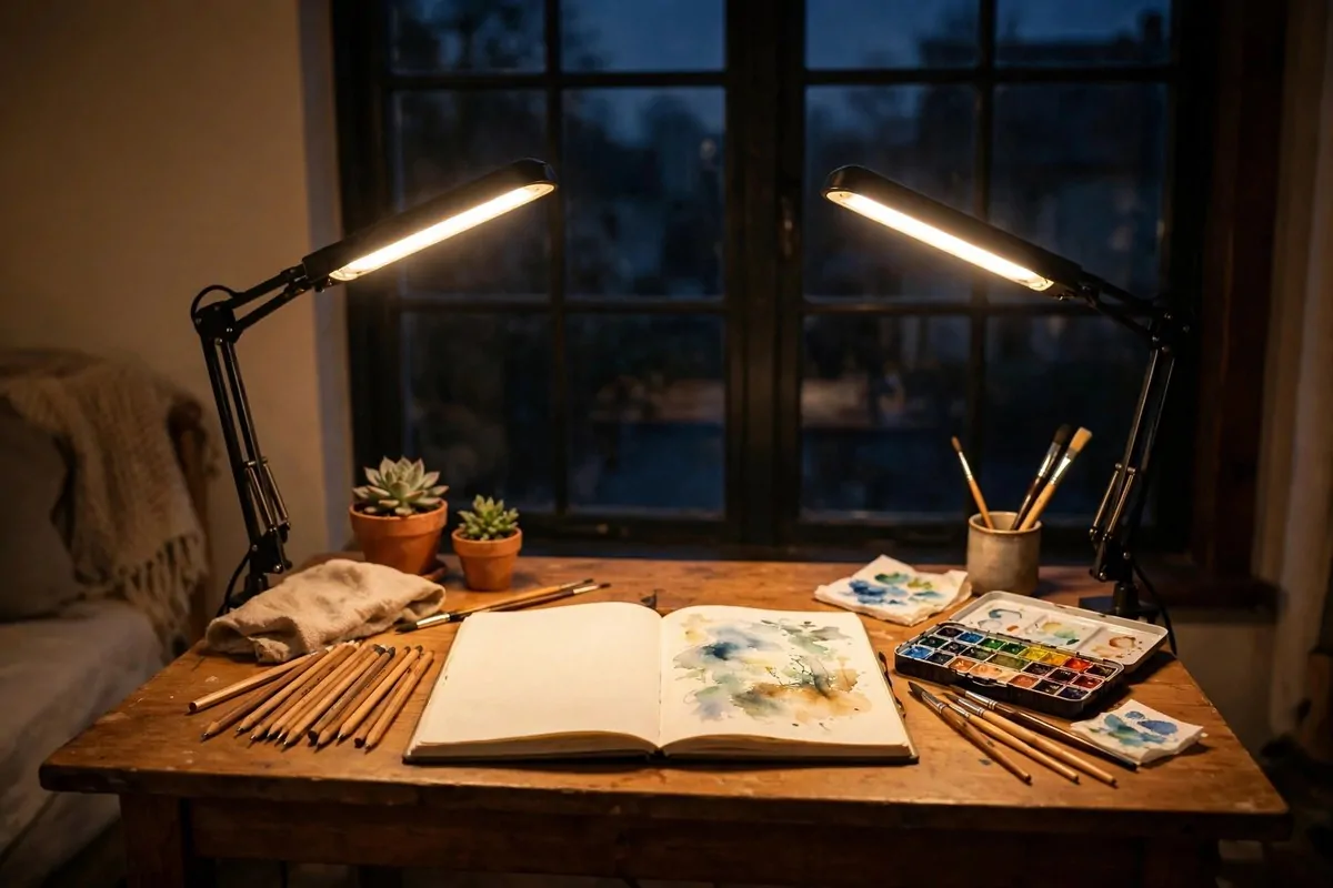 Cork mood board with swatches and sketches for Bedroom Art Studio Ideas inspiration