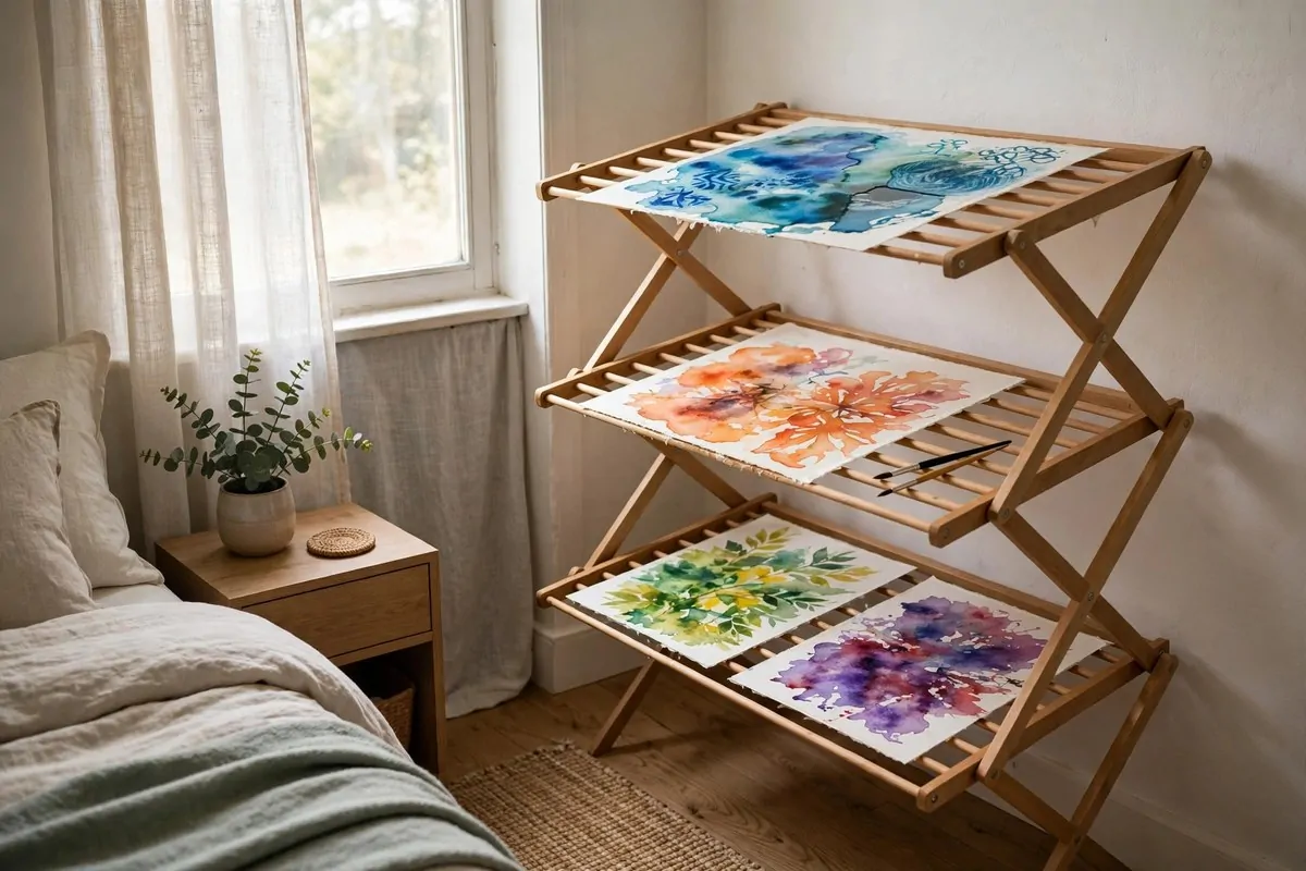 Art desk and easel under a loft bed in a small Bedroom Art Studio Ideas bedroom