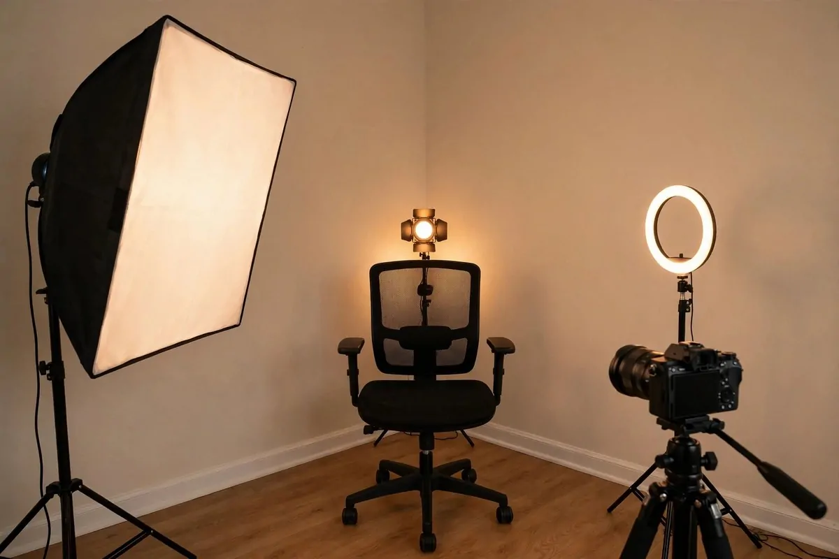 19 Content Creator Studio Setups for Every Budget 16 Three-point lighting setup with a softbox key light at 45 degrees