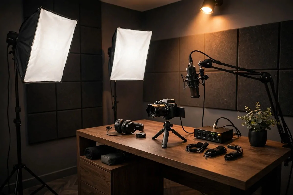 19 Content Creator Studio Setups for Every Budget 18 Edit station with two monitors stacked vertically on one arm