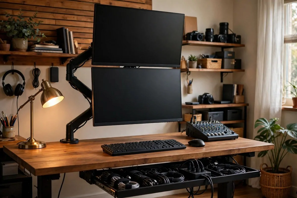 19 Content Creator Studio Setups for Every Budget 19 Prosumer studio corner with pro camera, LED panels and acoustic treatment