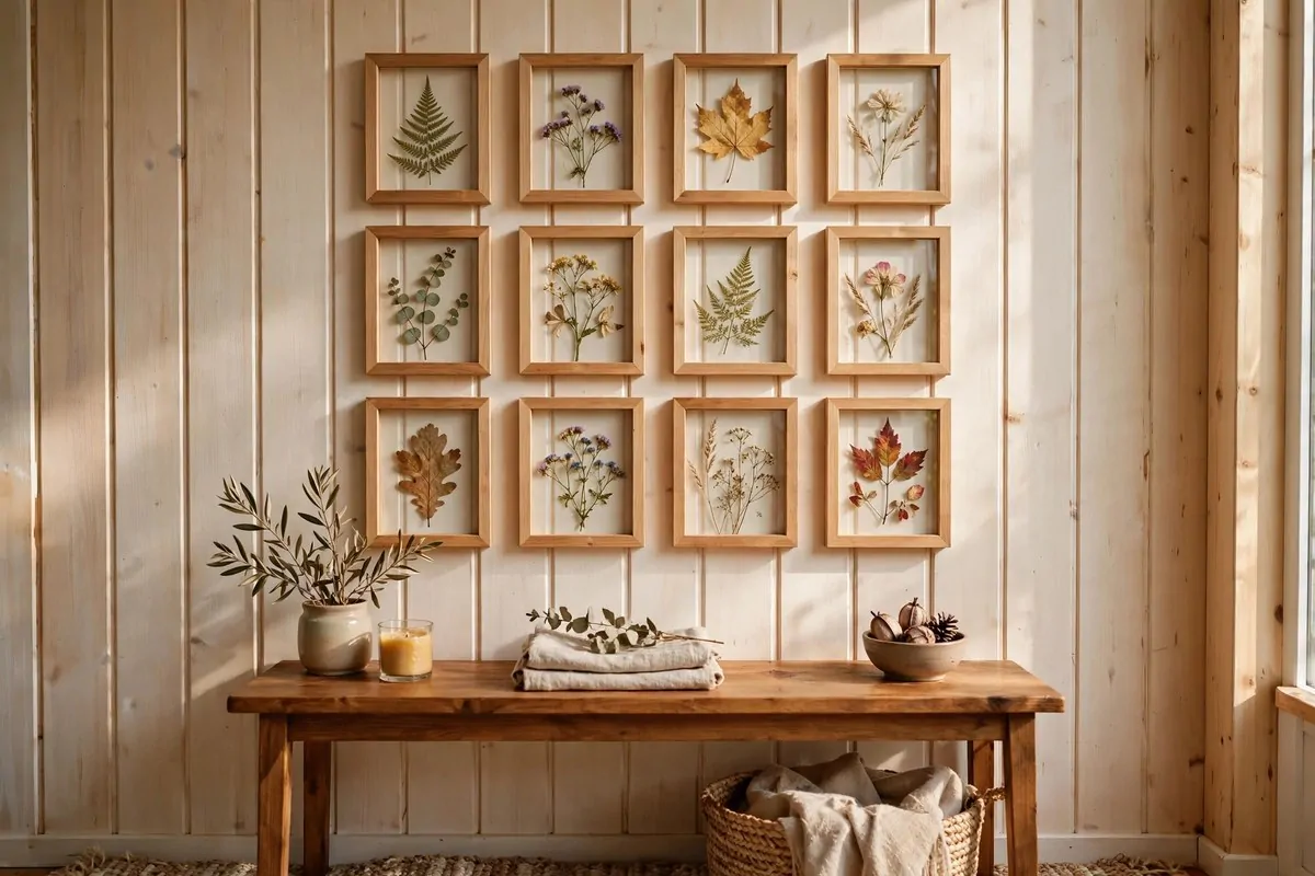 19 DIY Tiny Home Ideas You Can Start This Year 9 Small framed pressed leaves arranged in a grid on a wall