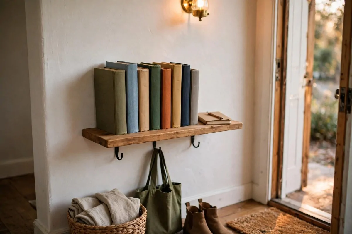 19 Library at Home Room Ideas for Every Budget 18 Small wooden shelf for book swapping with books near a home entryway