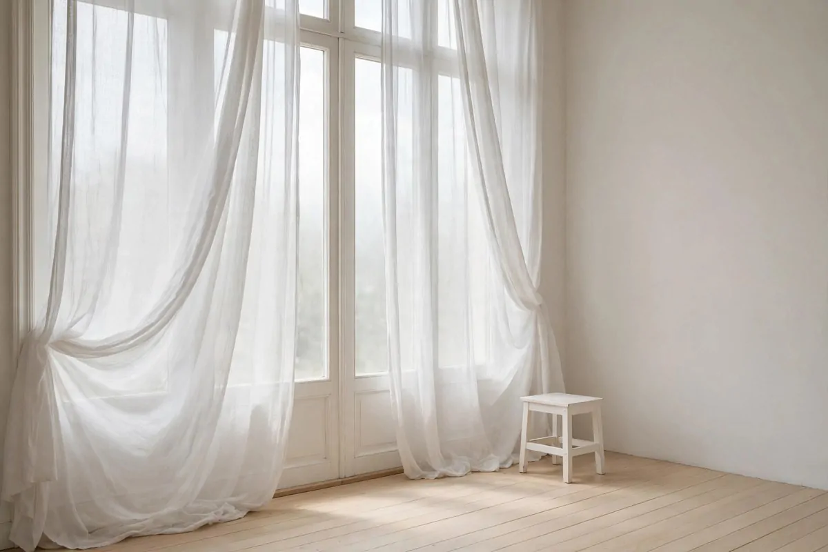 Big studio window with sheer curtains for natural Maternity Photo Studio Ideas