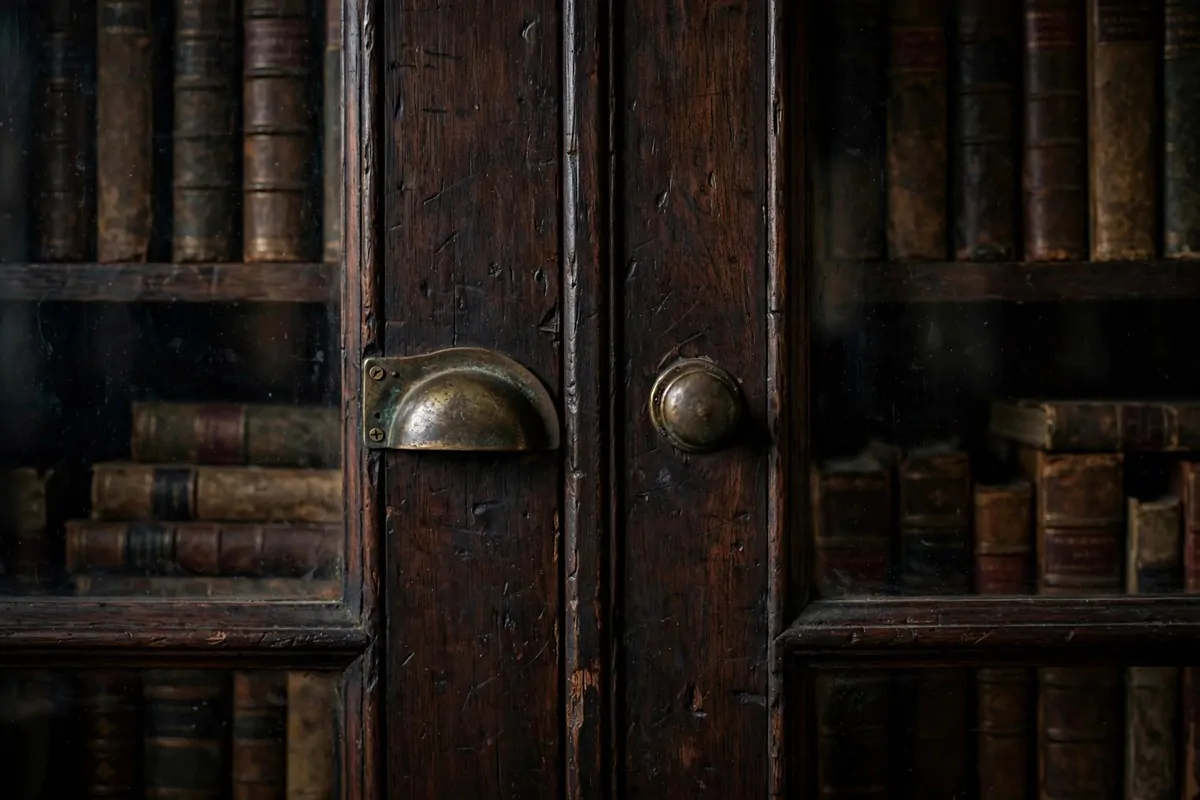 19 Moody Library Inspiration Looks With Dark Academia Vibes 17 Antique brass telescope and magnifying glass styled on a dark wooden library desk with old books