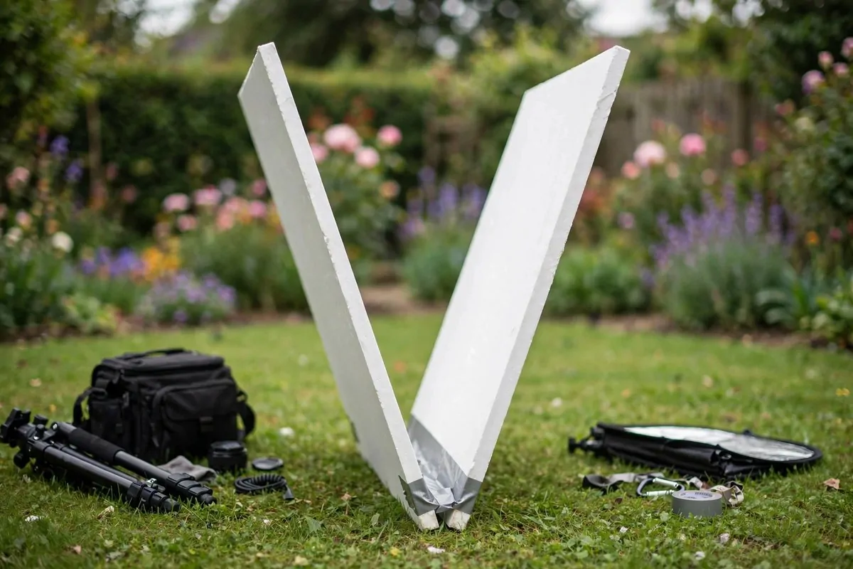 DIY white foam board V-flat setup for Outdoor Photo Studio Ideas