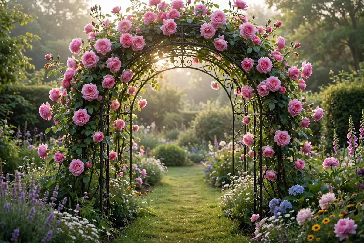 Flower covered garden arch backdrop for Outdoor Photo Studio Ideas