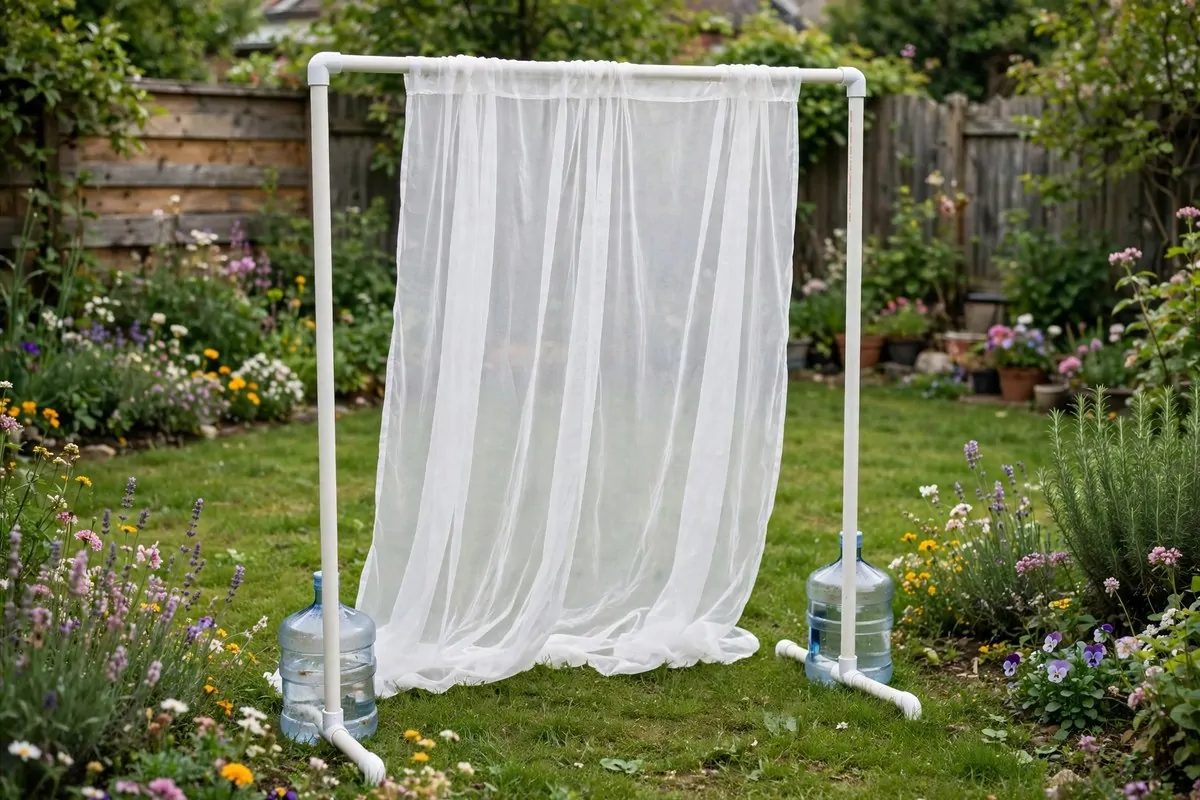 PVC pipe backdrop frame with fabric outdoors for Outdoor Photo Studio Ideas
