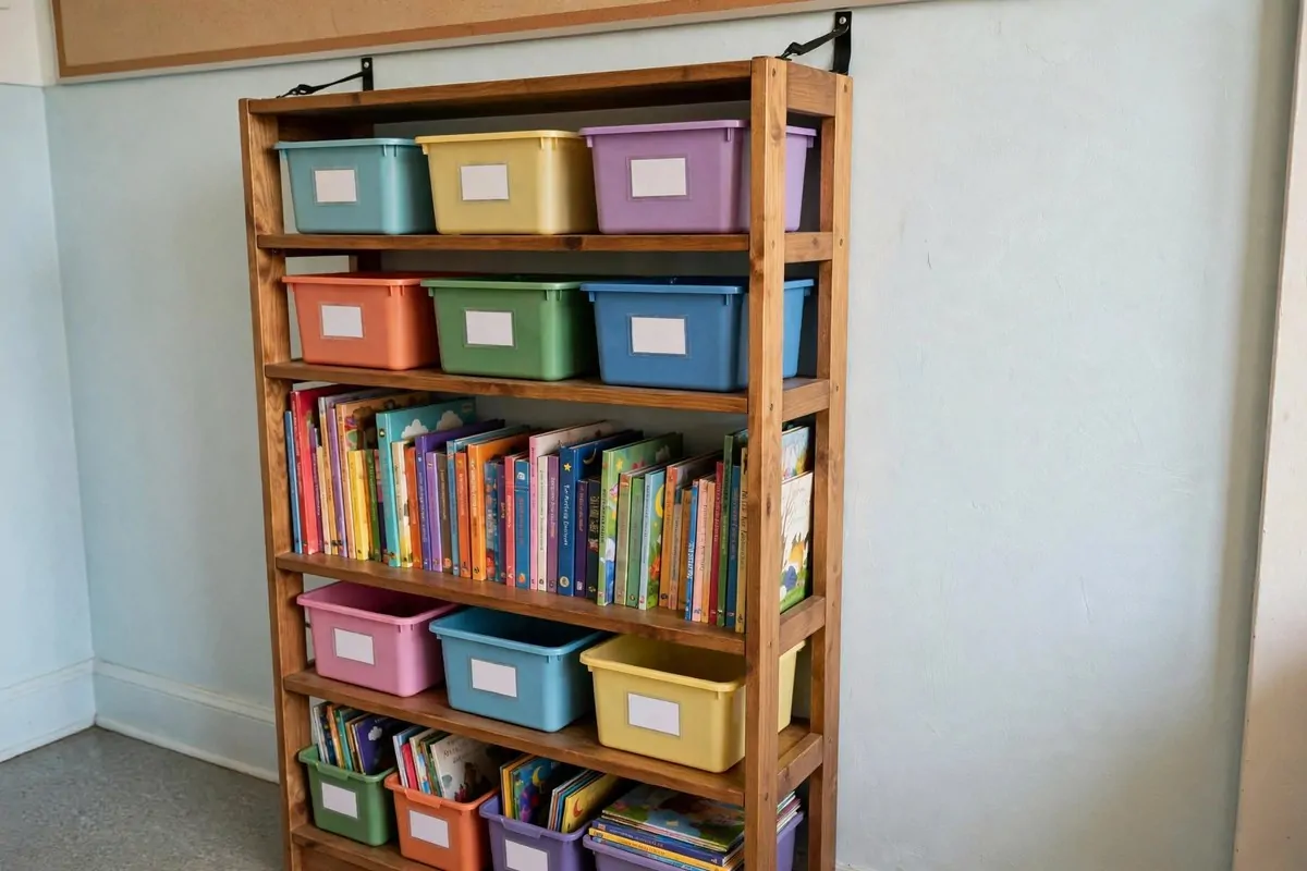 19 Small Classroom Setup Tricks for Maximum Space 2 Classroom storage cabinet and activity table on locking caster wheels