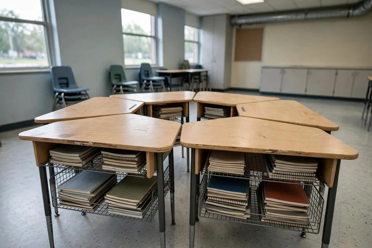19 Small Classroom Setup Tricks for Maximum Space 4 Folding classroom tables stored flat against a wall in a small classroom