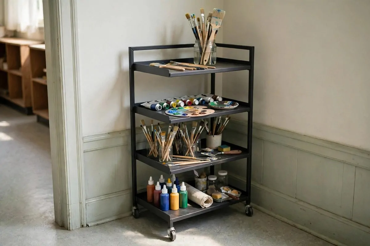 19 Small Classroom Setup Tricks for Maximum Space 14 Side of a classroom storage cabinet with hooks holding backpacks and bags
