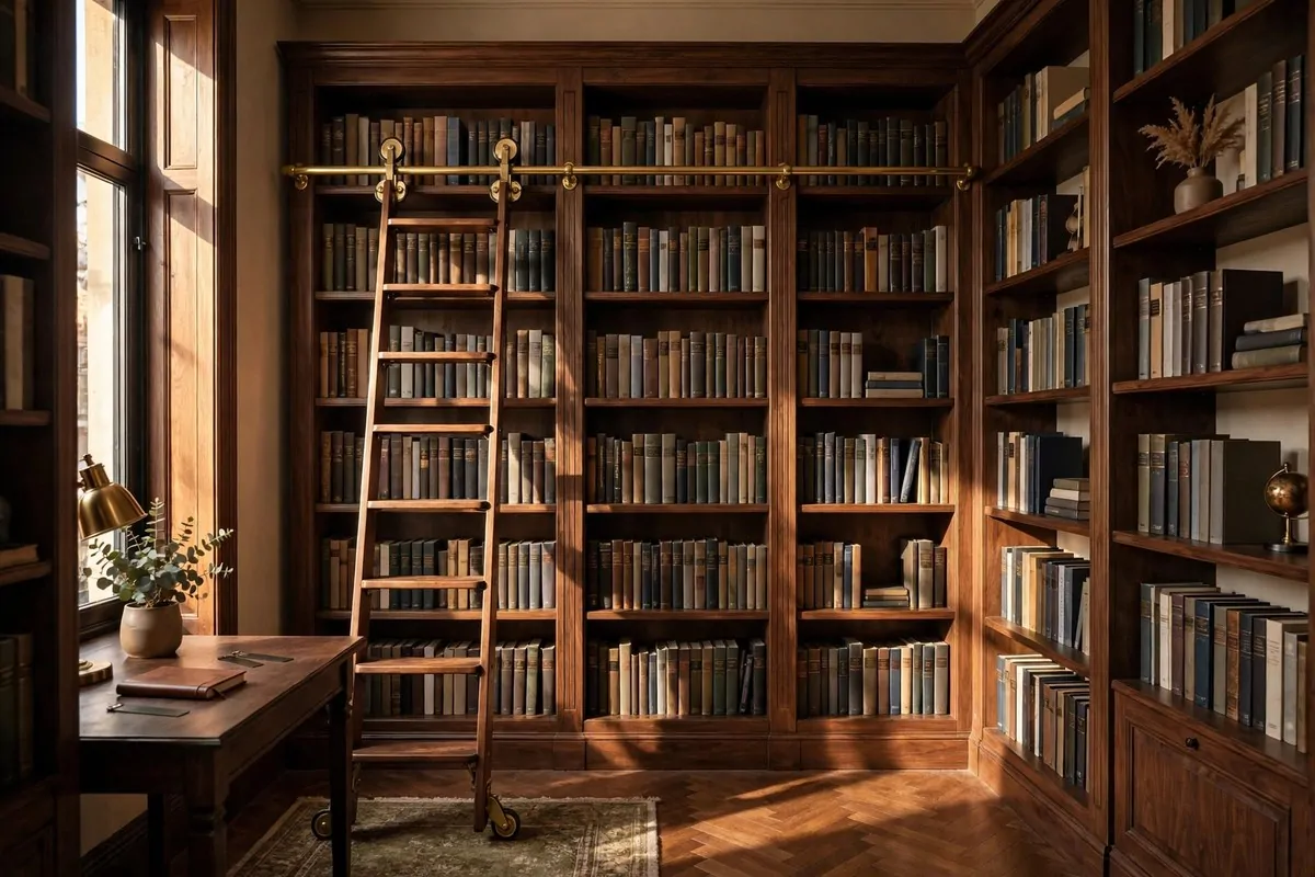 Small room with modular cube shelving used as book storage and bench
