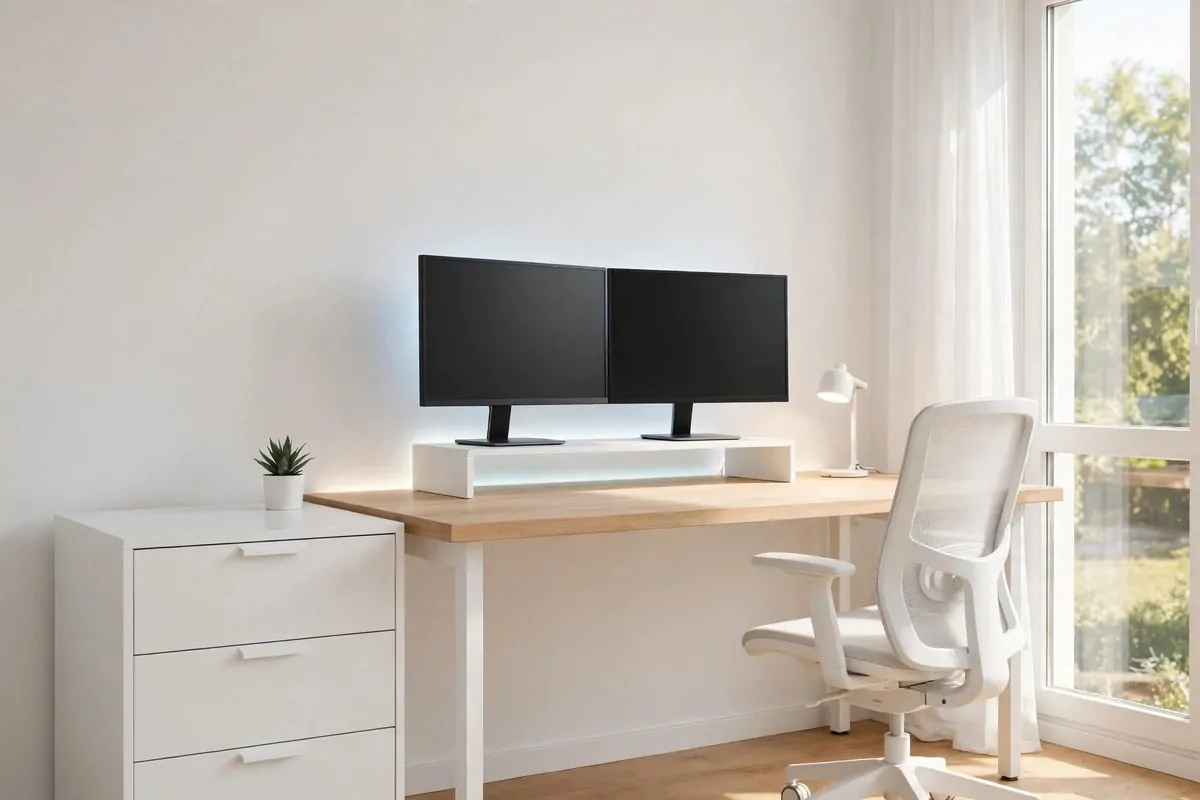 19 White Ikea Office Ideas for a Clean, Bright Space 1 White ALEX drawer unit with LAGKAPTEN tabletop desk, monitor and task lamp