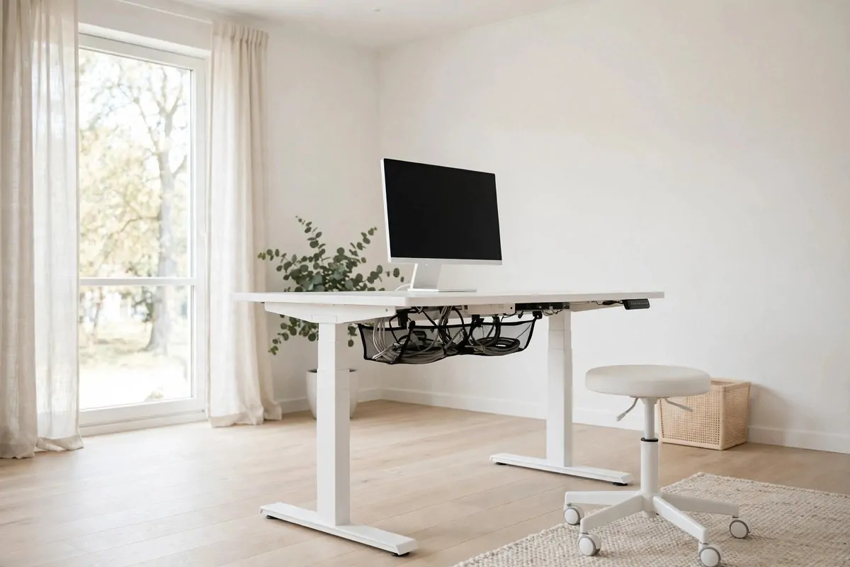 19 White Ikea Office Ideas for a Clean, Bright Space 5 White BEKANT sit-stand desk in raised position in a bright office