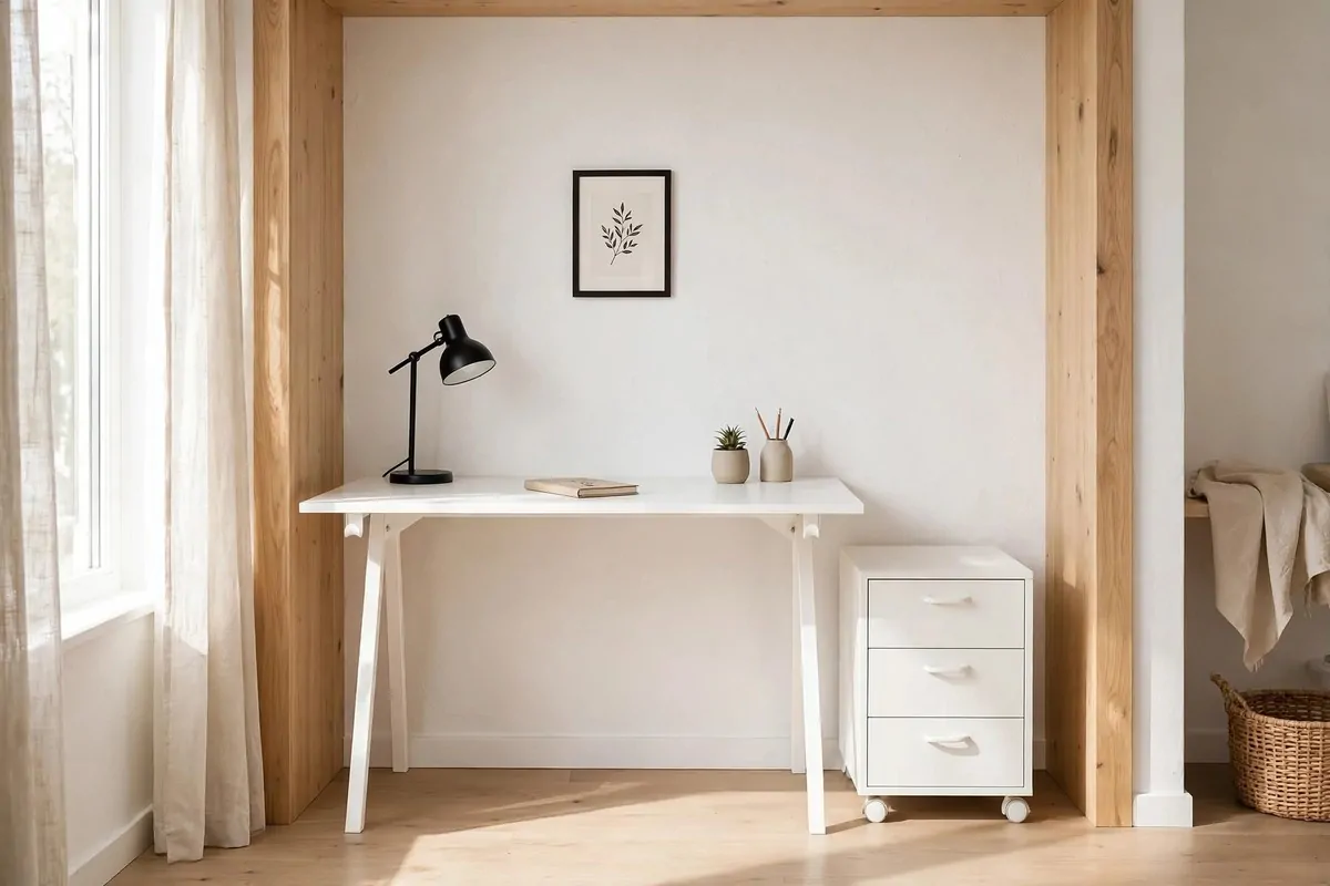19 White Ikea Office Ideas for a Clean, Bright Space 16 Compact white TROTTEN desk in a small bright apartment room