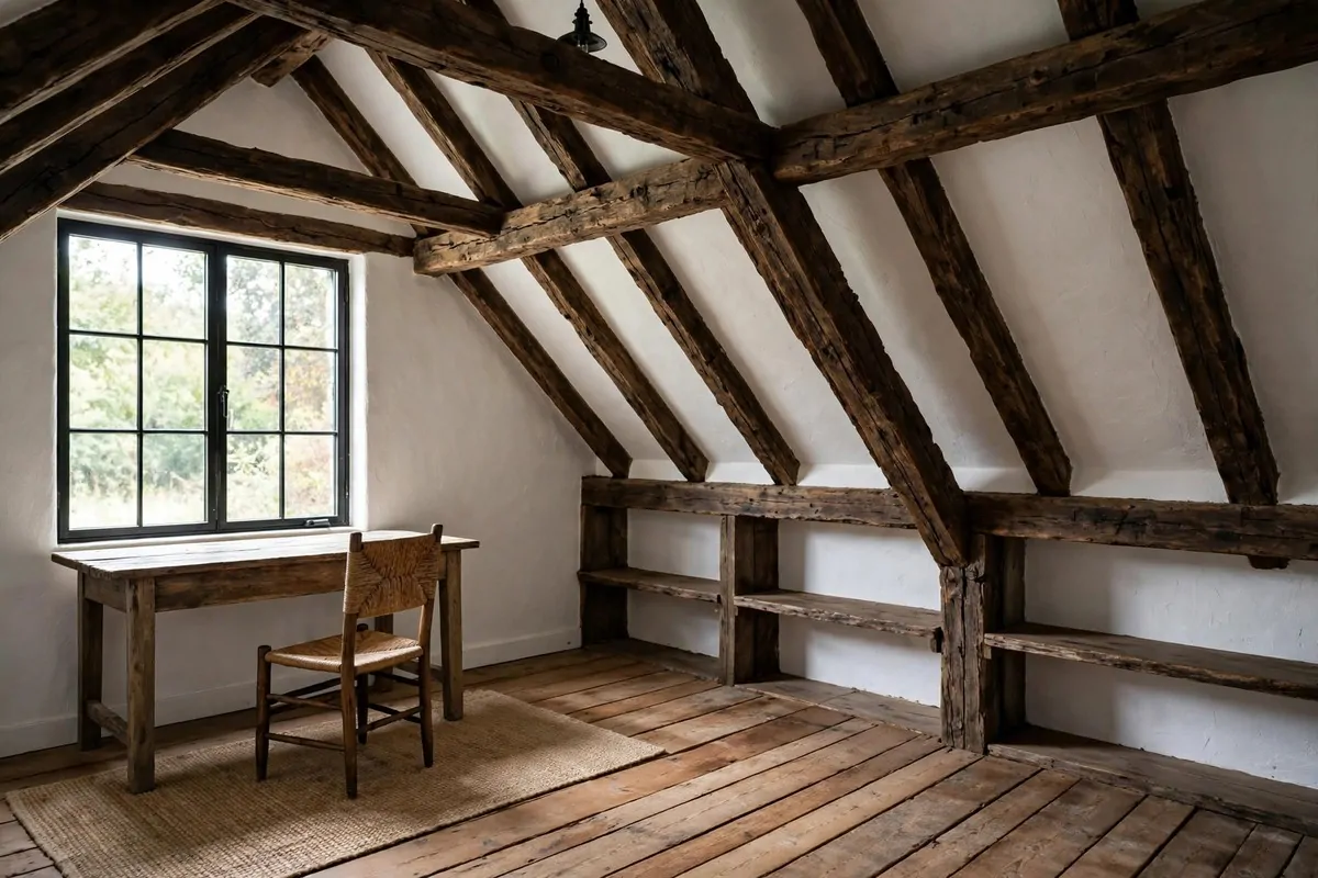 20 Attic Office Ideas That Turn Dusty Corners Into Dream Workspaces 5 Exposed wooden ceiling beams in a rustic attic home office