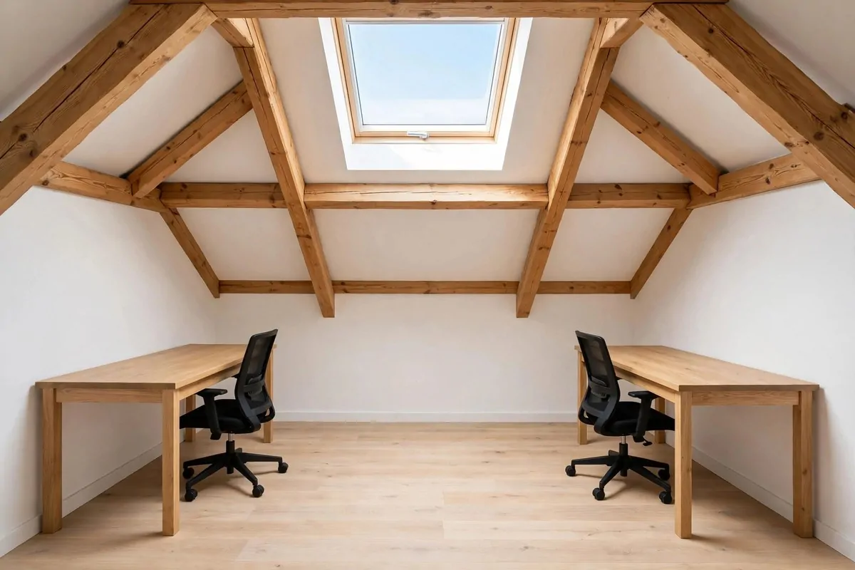 20 Attic Office Ideas That Turn Dusty Corners Into Dream Workspaces 10 Two desks along opposite walls in a shared attic office
