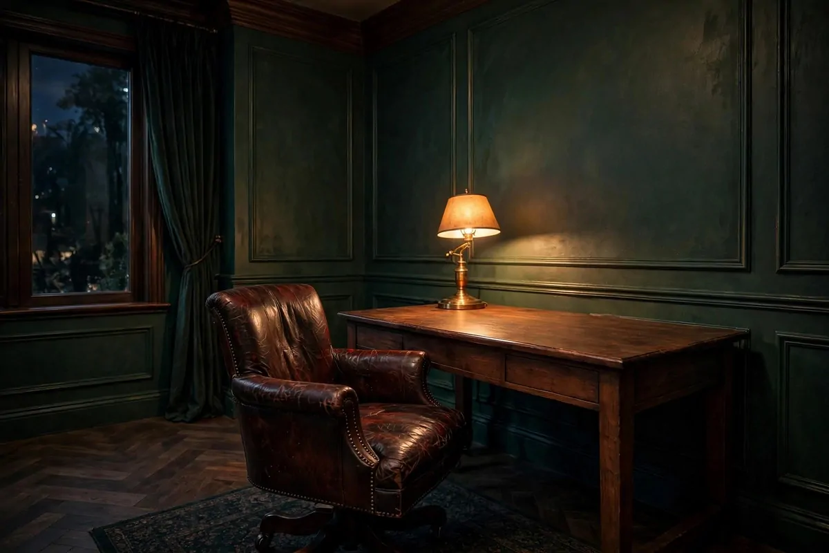 20 Moody Office Inspiration Looks With Dark, Rich Details 18 Dark leather desk chair in a moody home office
