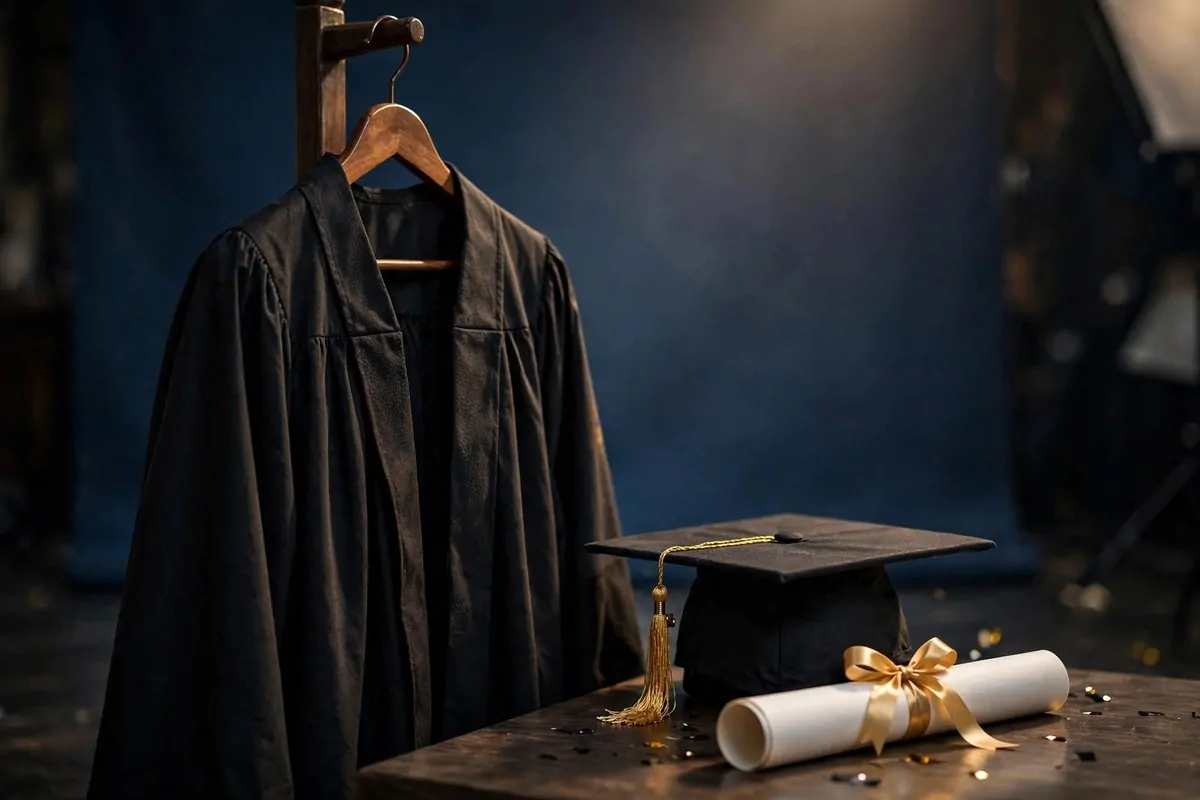 Graduation cap and gown station with diploma for Senior Photo Studio Ideas portraits