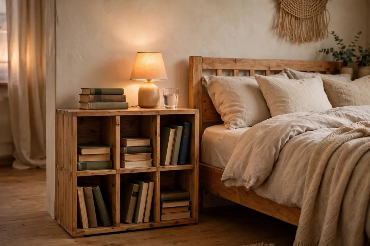 21 Bedroom Ideas Bookshelves Make Look Custom-Built 12 Nightstand that is actually a small bookcase with open shelves beside a bed