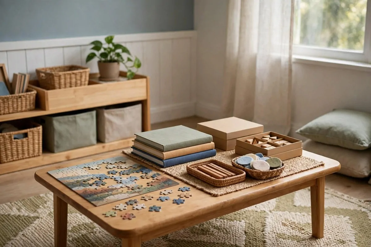 Small classroom station with puzzles and quiet activities
