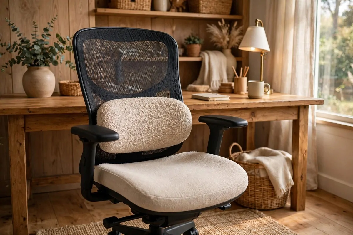 Ergonomic office chair with a supportive lumbar cushion and soft seat pad