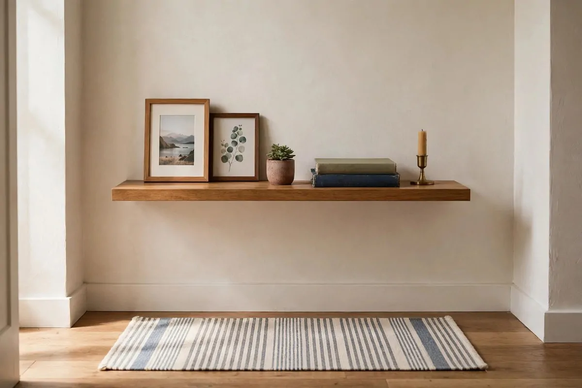 21 Entryway Ideas Guests Will Remember 12 Navy-blue accent wall in an entryway with round mirror, wooden console table and lamp