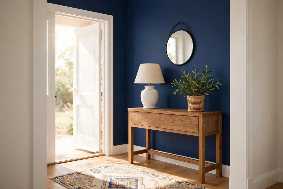 21 Entryway Ideas Guests Will Remember 13 Black-and-white checkered tile floor in an entryway with console table and striped bench