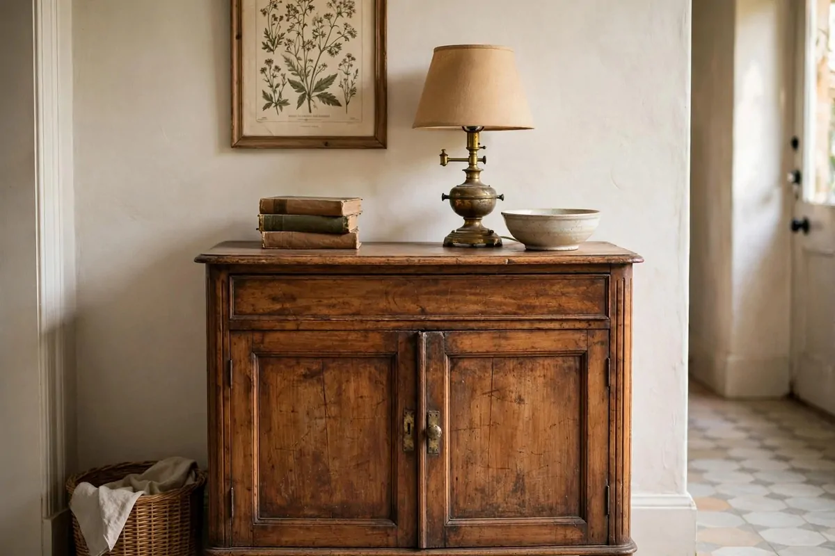 21 Entryway Ideas Guests Will Remember 17 Two brass wall sconces glowing beside a round mirror above an entryway console table