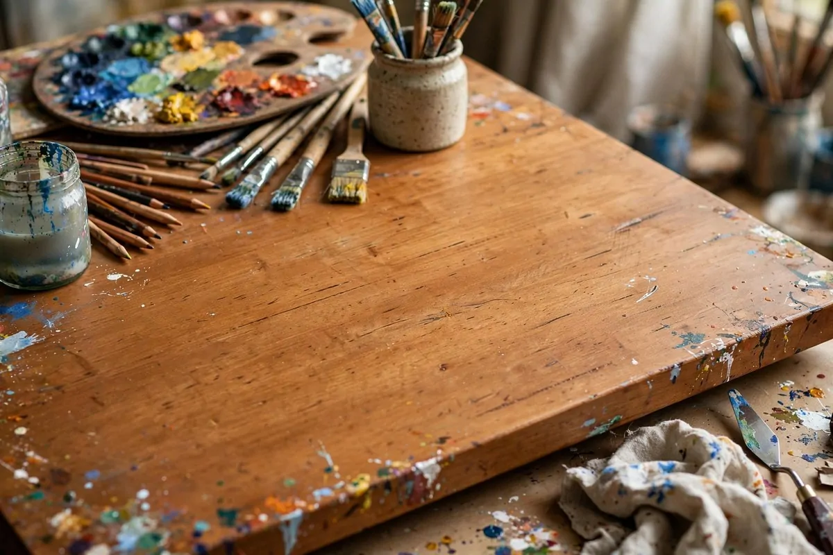 Hand-stained wooden desktop with smooth sealed finish