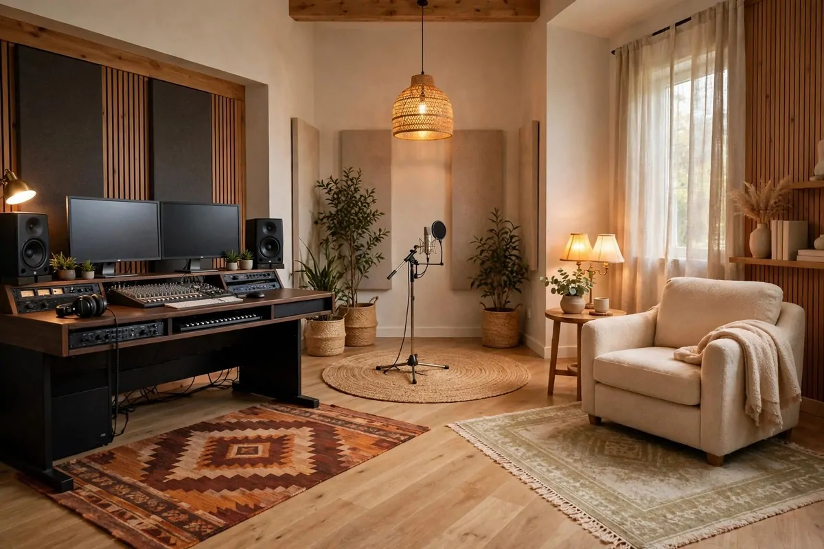 Home music studio with three zones for recording mixing and relaxing, smart Music Studio Inspiration