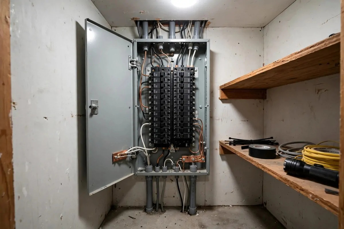 21 New Home Ideas to Try Before You Even Unpack 7 open electrical breaker panel inside a home utility closet