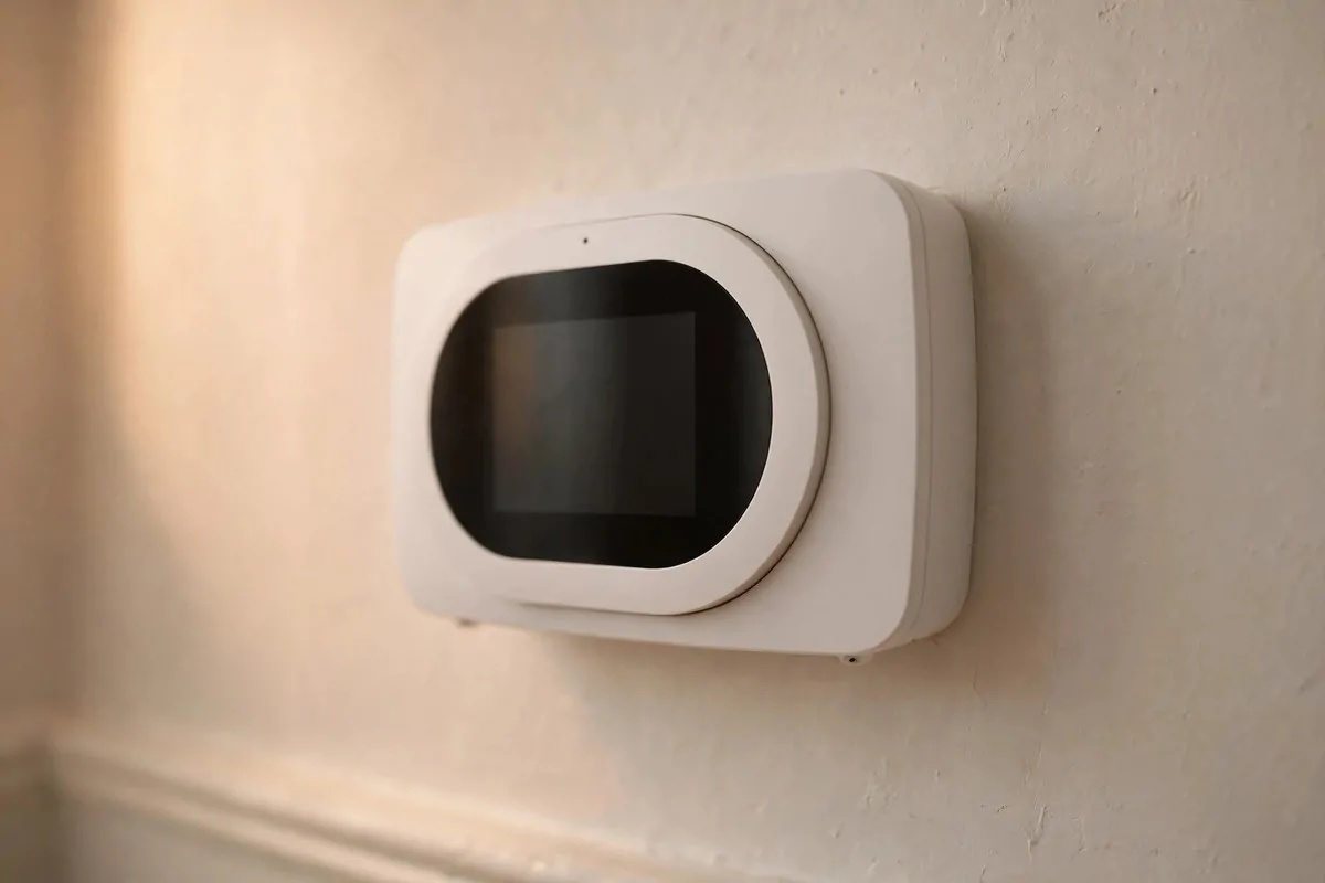 21 New Home Ideas to Try Before You Even Unpack 9 close-up of a wall thermostat in a bright home hallway